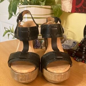 All Saints Spitalfields Black Leather Platform Sandals Size 37 Chunky Heel Y2K